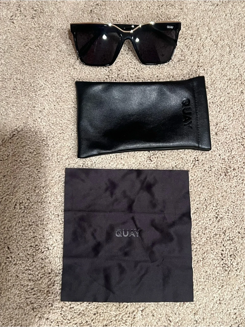 Quay Australia Black Square Shape Black & Gold Level Up Sunglasses with Case